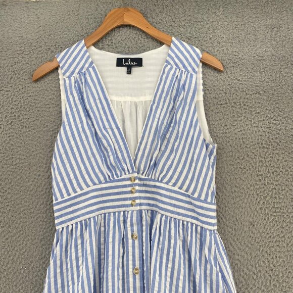 Lulus Dress Womens Small Nautical Nights Blue Striped Button Up Midi Sleeveless - Picture 3 of 12